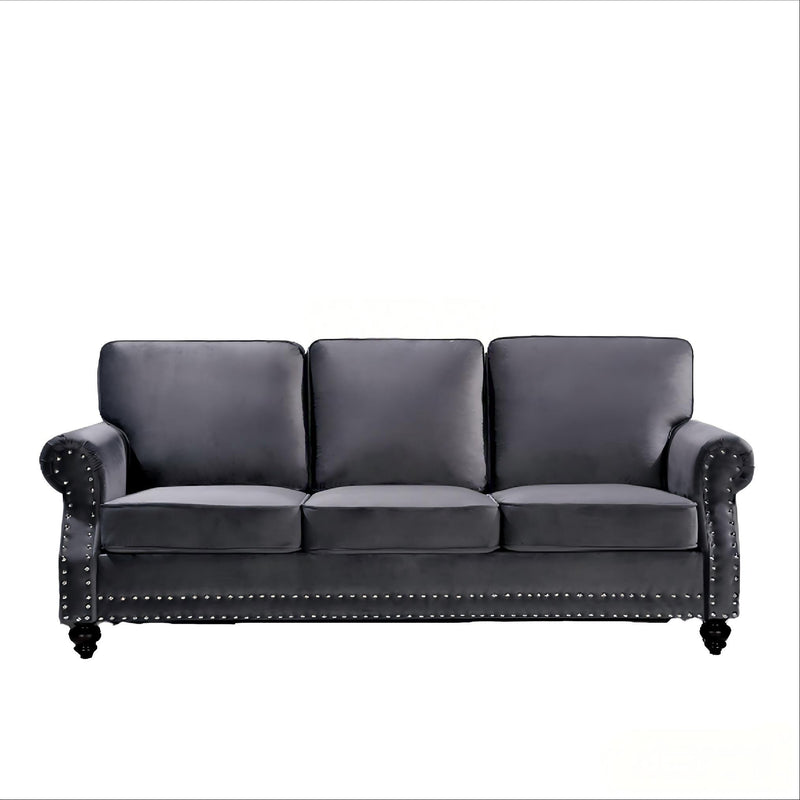 3 Seater Sofa With Nailhead Trim And Turned Legs For Living Room