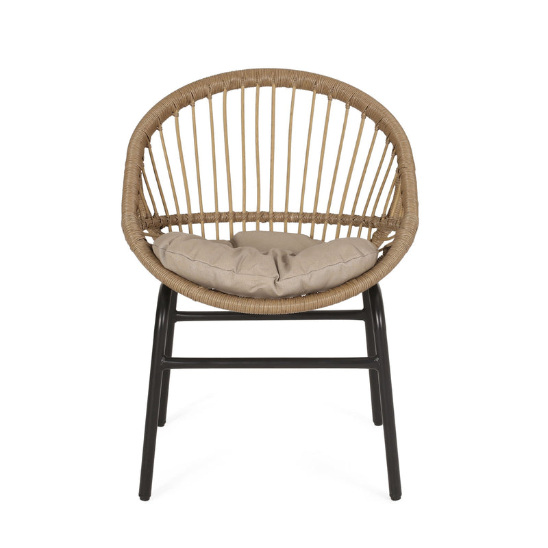 Outdoor Accent Chair With Curved Back And Basket Frame, (Set of 2) - Light Brown / Beige