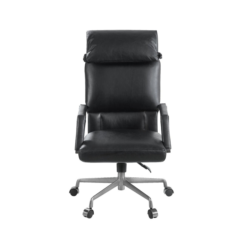 Dart Vintage Black Top Grain Leather & Iron Swivel Office Chair