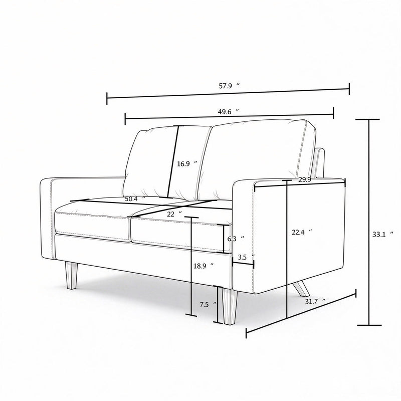 Loveseat Sofa, 2 Seat Couch With Removable Cushion For Living Room