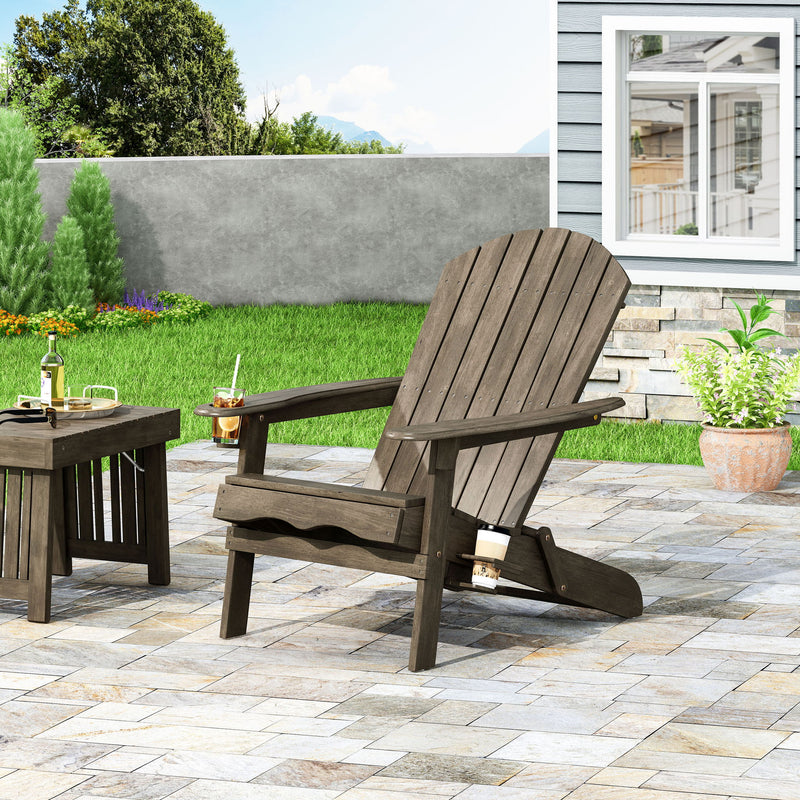 Zenithia - Outdoor Foldable Adirondack Chair With 2 Cup Holders - Gray