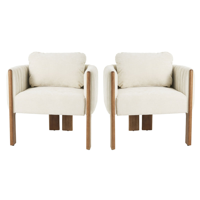 Upholstered Dining Chair With Vertical Channel Tufting (Set of 2) - Beige / Walnut