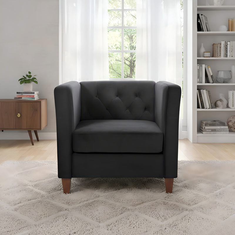 Button Tufted Accent Square Arm Upholstered Chair - Black
